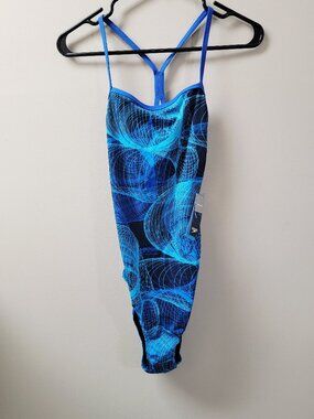 Speedo Endurance+ One Piece Swimsuit Blue Print 14/40  Athletic with tags